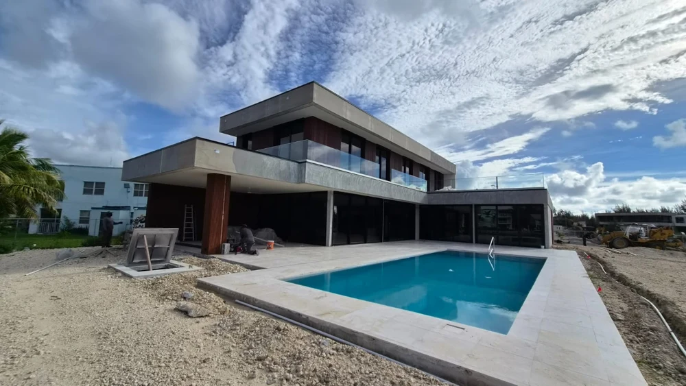 Actual construction photograph of Dolphin Villa and its pool